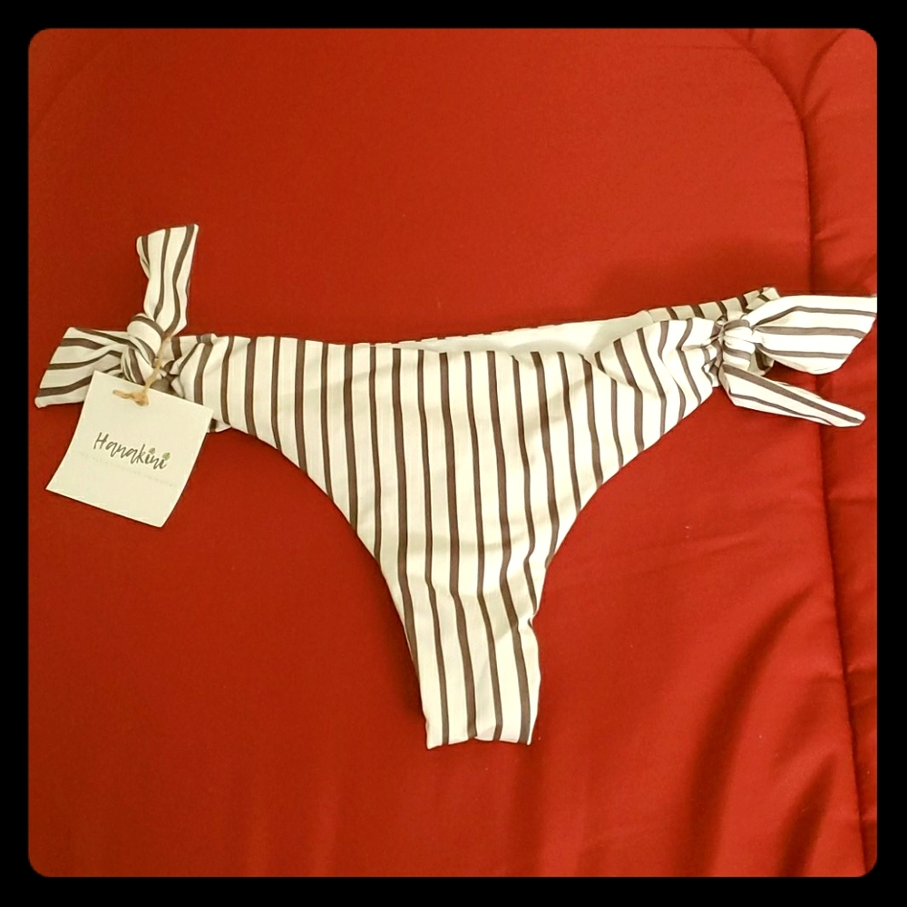 Brown & cream striped bikini bottoms